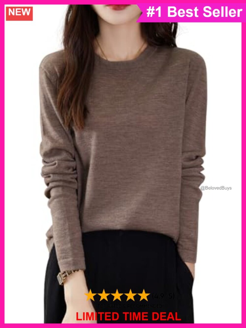 100% Merino Wool Base Layer Crewneck Long Sleeve Travel Hiking Pullover Sweater
